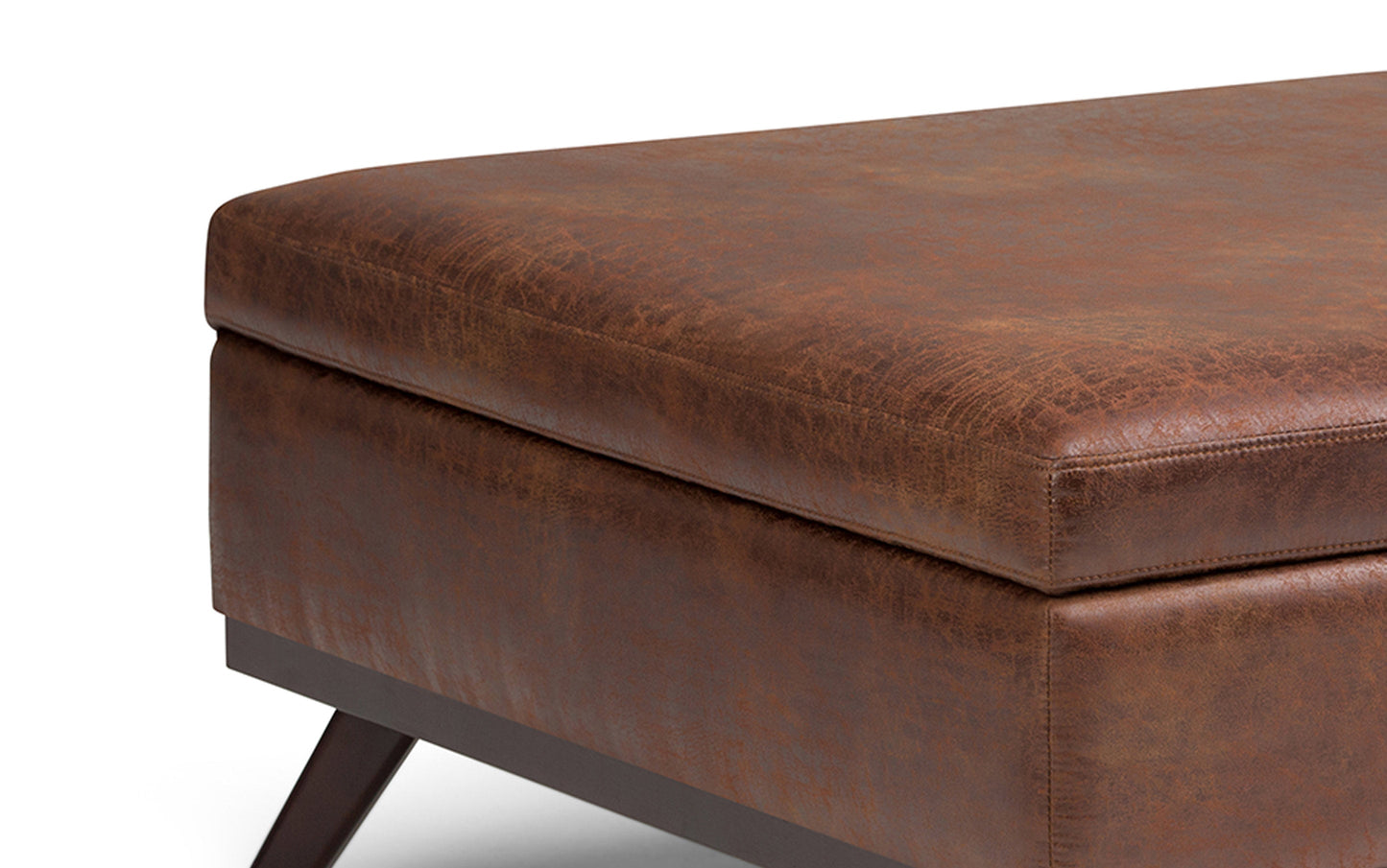 Distressed Saddle Brown Distressed Vegan Leather | Owen Coffee Table Ottoman with Storage