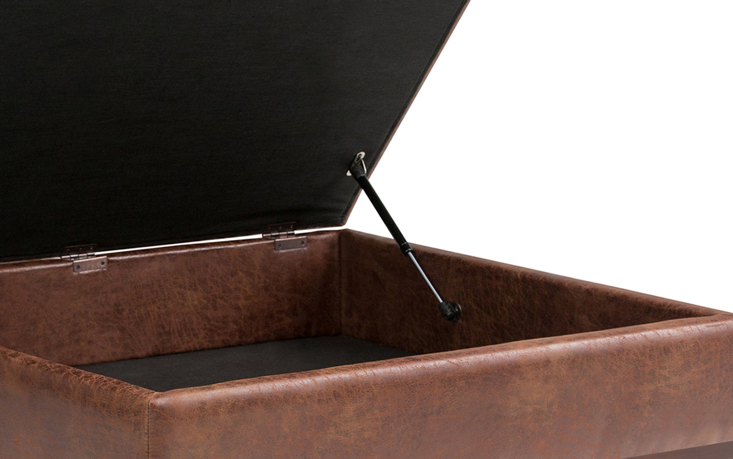 Distressed Saddle Brown Distressed Vegan Leather | Owen Coffee Table Ottoman with Storage