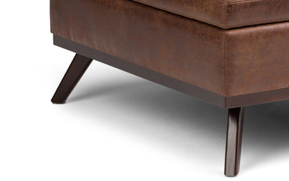 Distressed Saddle Brown Distressed Vegan Leather | Owen Coffee Table Ottoman with Storage