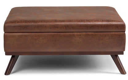 Distressed Saddle Brown Distressed Vegan Leather | Owen Coffee Table Ottoman with Storage