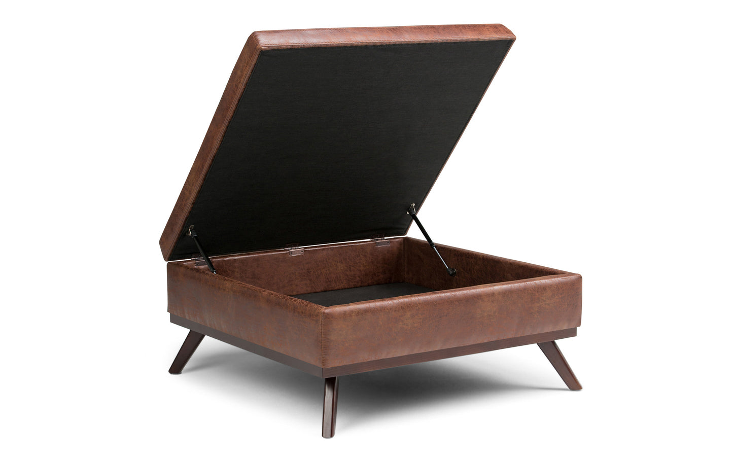 Distressed Saddle Brown Distressed Vegan Leather | Owen Coffee Table Ottoman with Storage