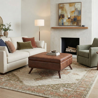 Distressed Saddle Brown Distressed Vegan Leather | Owen Medium Square Table Ottoman in Distressed Vegan Leather