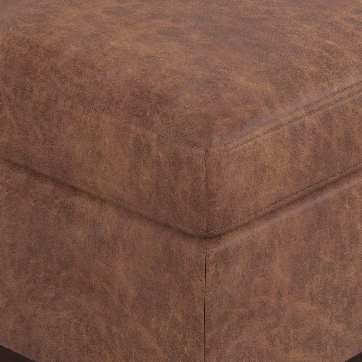 Distressed Saddle Brown Distressed Vegan Leather | Owen Medium Square Table Ottoman in Distressed Vegan Leather