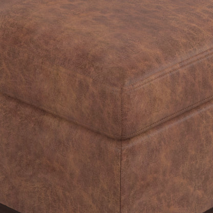 Distressed Saddle Brown Distressed Vegan Leather | Owen Medium Square Table Ottoman in Distressed Vegan Leather