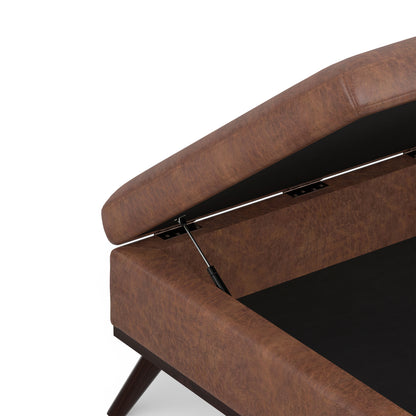 Distressed Saddle Brown Distressed Vegan Leather | Owen Medium Square Table Ottoman in Distressed Vegan Leather