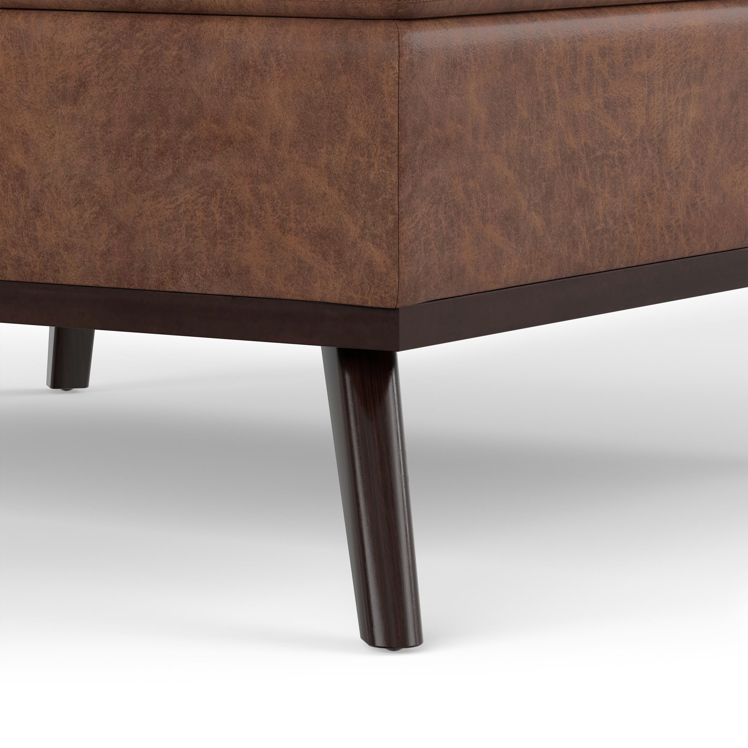 Distressed Saddle Brown Distressed Vegan Leather | Owen Medium Square Table Ottoman in Distressed Vegan Leather