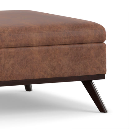 Distressed Saddle Brown Distressed Vegan Leather | Owen Medium Square Table Ottoman in Distressed Vegan Leather