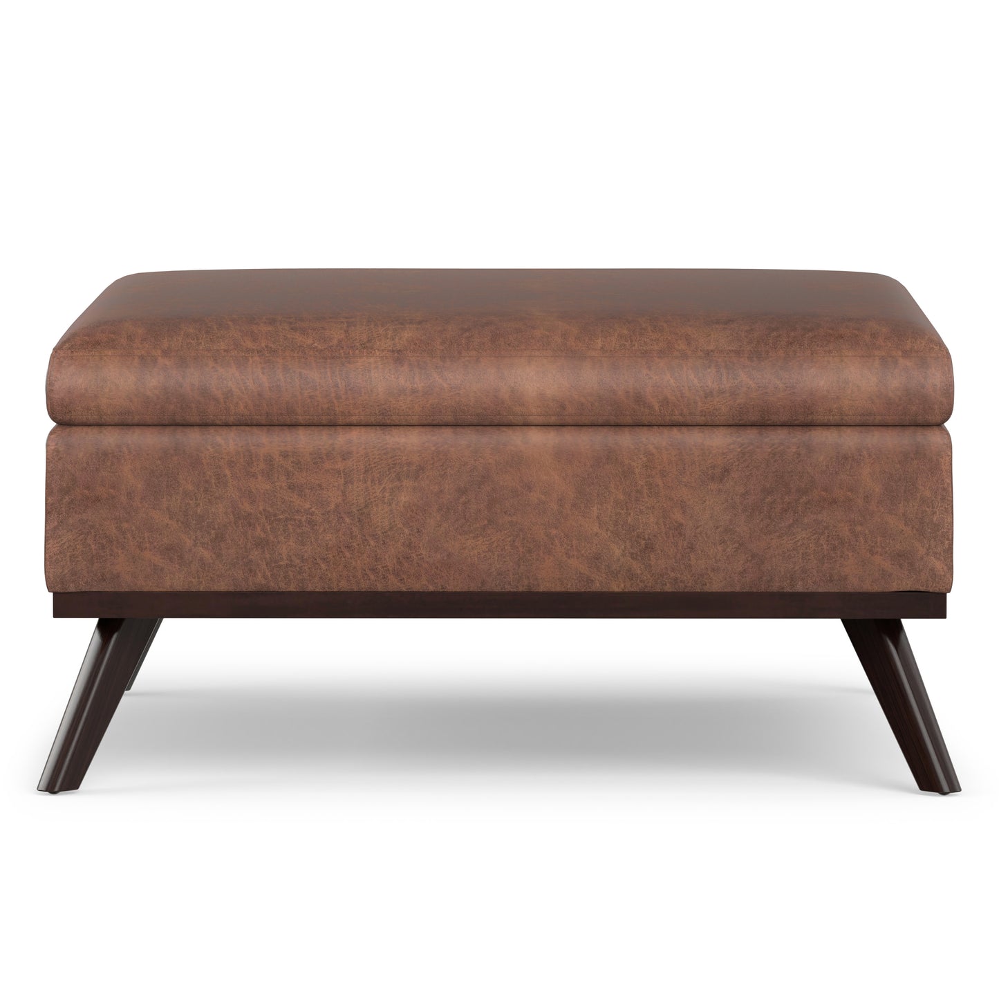 Distressed Saddle Brown Distressed Vegan Leather | Owen Medium Square Table Ottoman in Distressed Vegan Leather