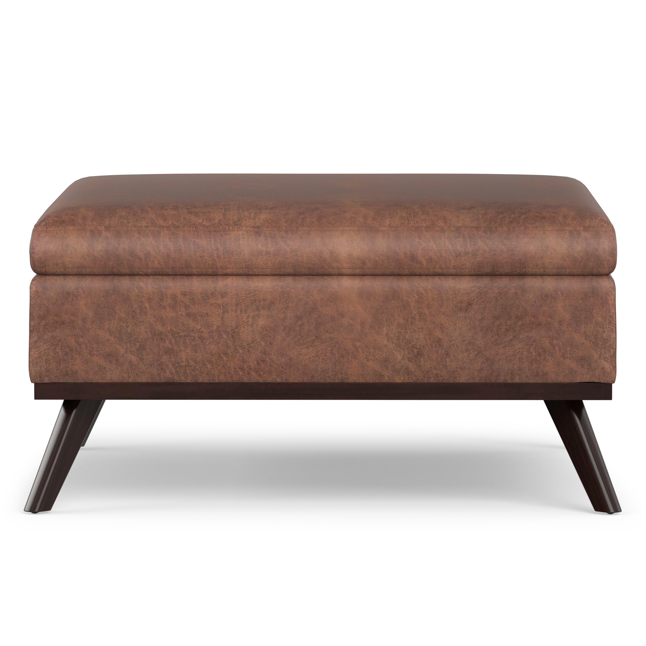 Distressed Saddle Brown Distressed Vegan Leather | Owen Medium Square Table Ottoman in Distressed Vegan Leather