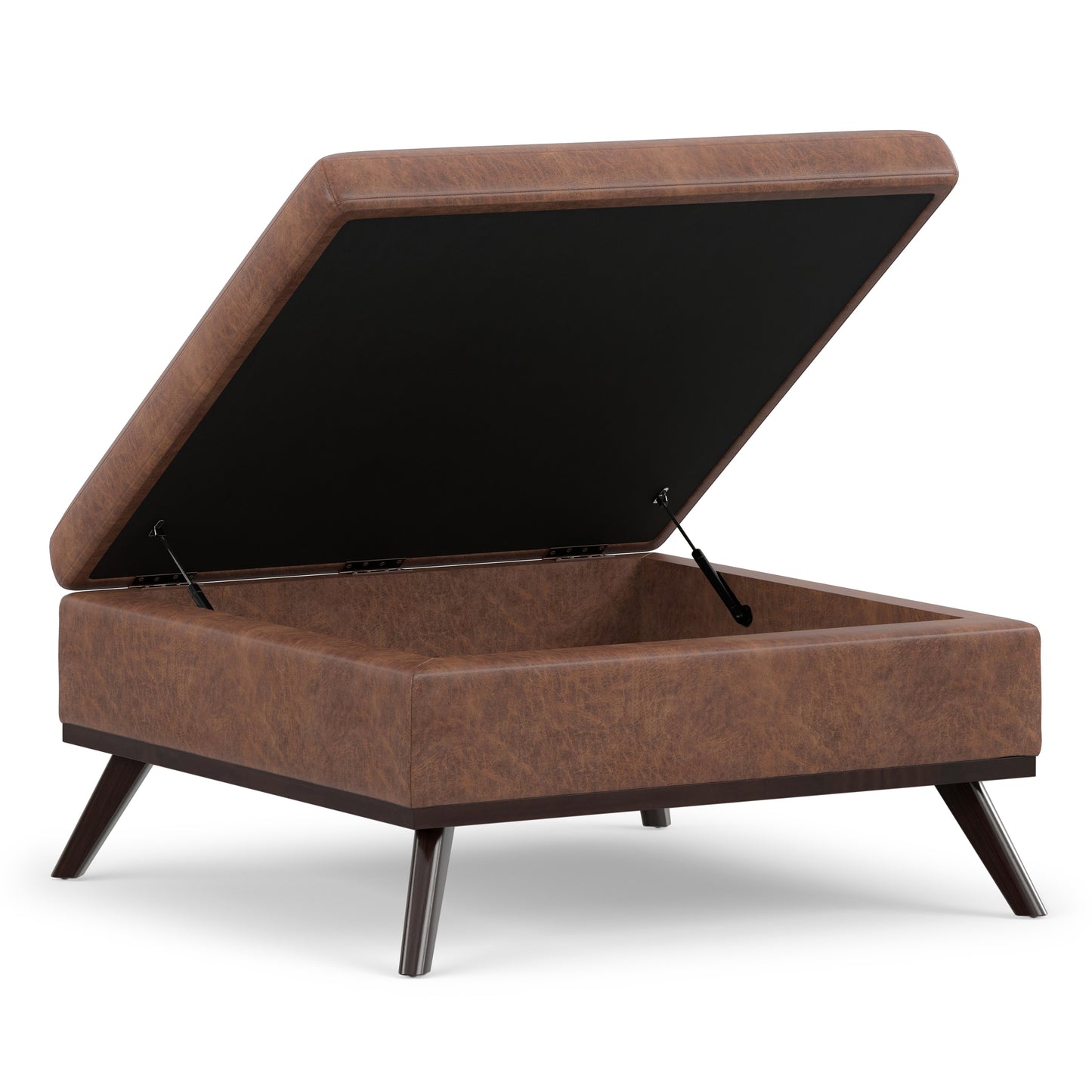Distressed Saddle Brown Distressed Vegan Leather | Owen Medium Square Table Ottoman in Distressed Vegan Leather