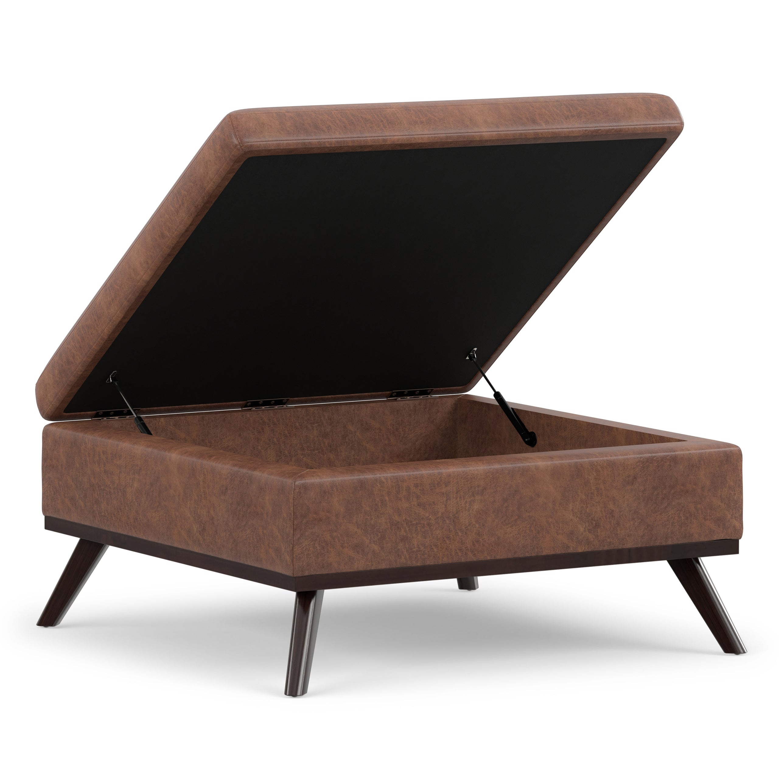 Distressed Saddle Brown Distressed Vegan Leather | Owen Medium Square Table Ottoman in Distressed Vegan Leather