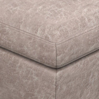 Distressed Grey Taupe Distressed Vegan Leather | Owen Medium Square Table Ottoman in Distressed Vegan Leather