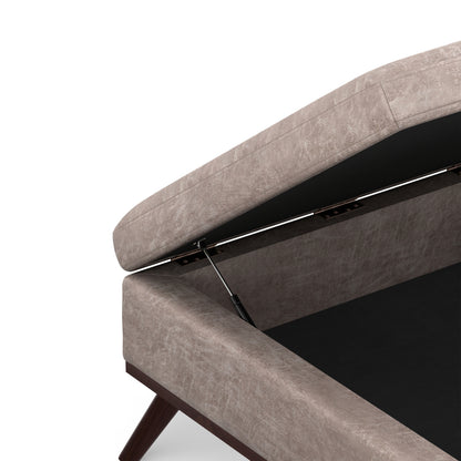 Distressed Grey Taupe Distressed Vegan Leather | Owen Medium Square Table Ottoman in Distressed Vegan Leather