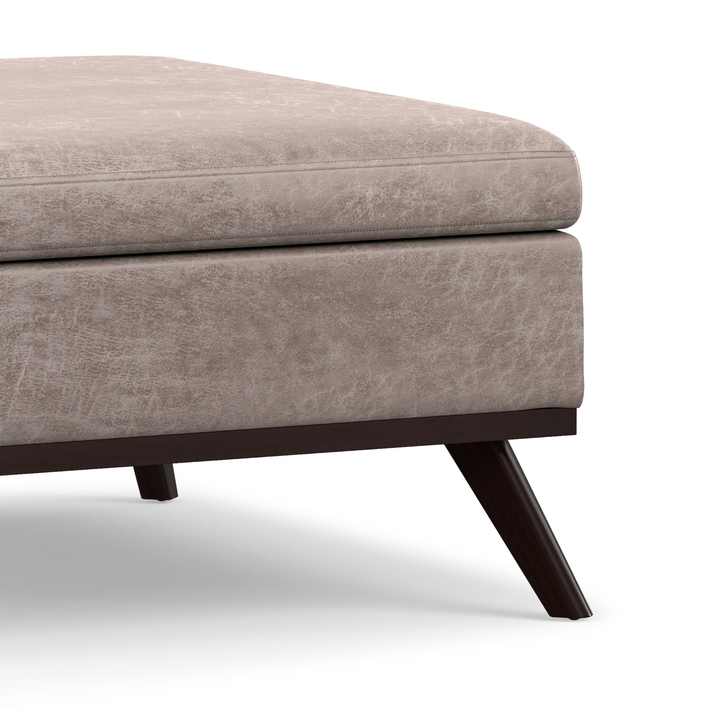 Distressed Grey Taupe Distressed Vegan Leather | Owen Medium Square Table Ottoman in Distressed Vegan Leather
