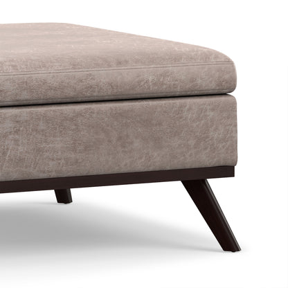 Distressed Grey Taupe Distressed Vegan Leather | Owen Medium Square Table Ottoman in Distressed Vegan Leather