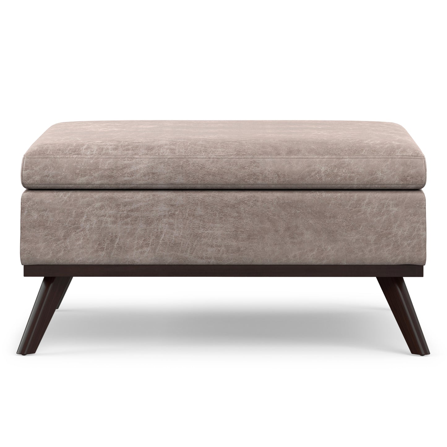 Distressed Grey Taupe Distressed Vegan Leather | Owen Medium Square Table Ottoman in Distressed Vegan Leather