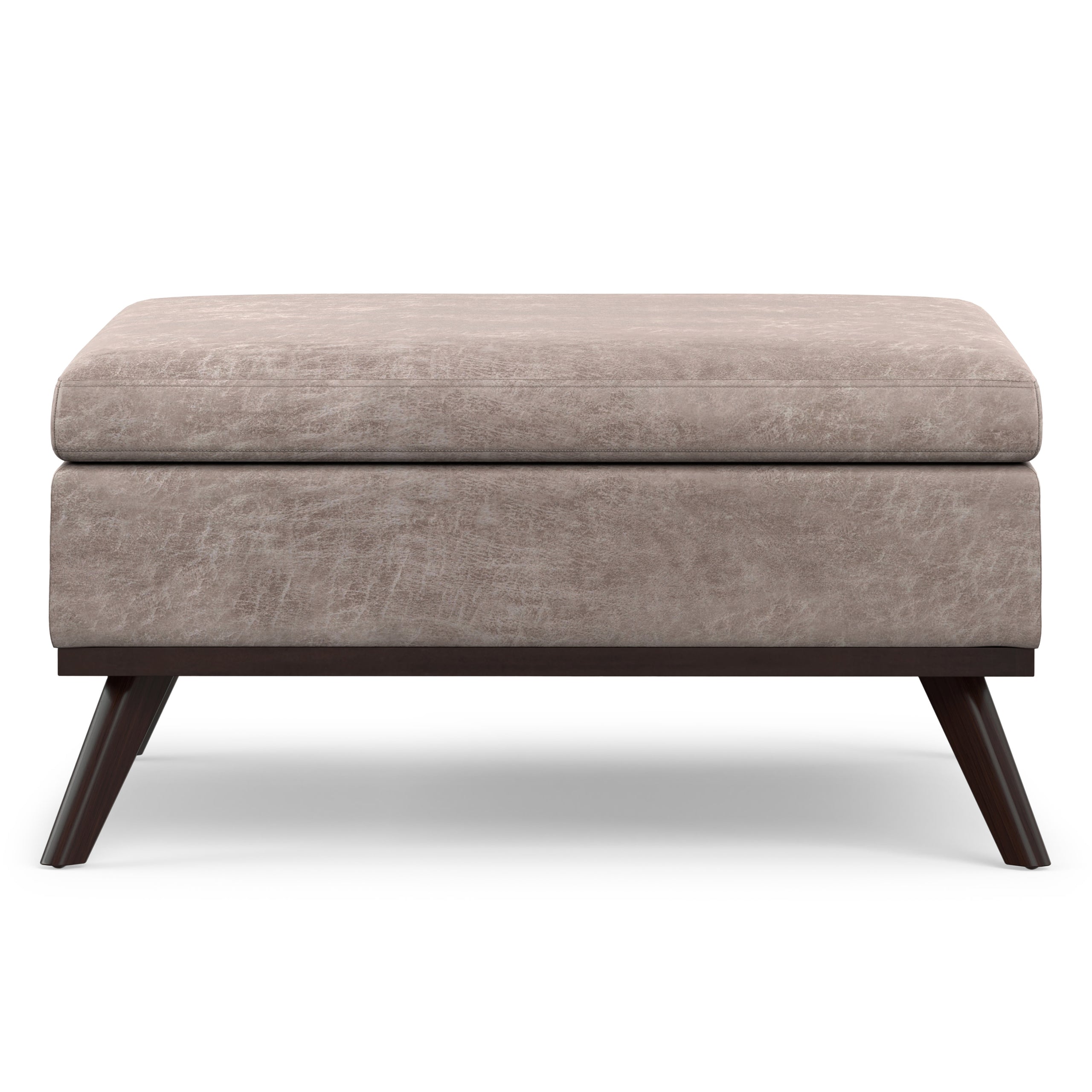 Distressed Grey Taupe Distressed Vegan Leather | Owen Medium Square Table Ottoman in Distressed Vegan Leather