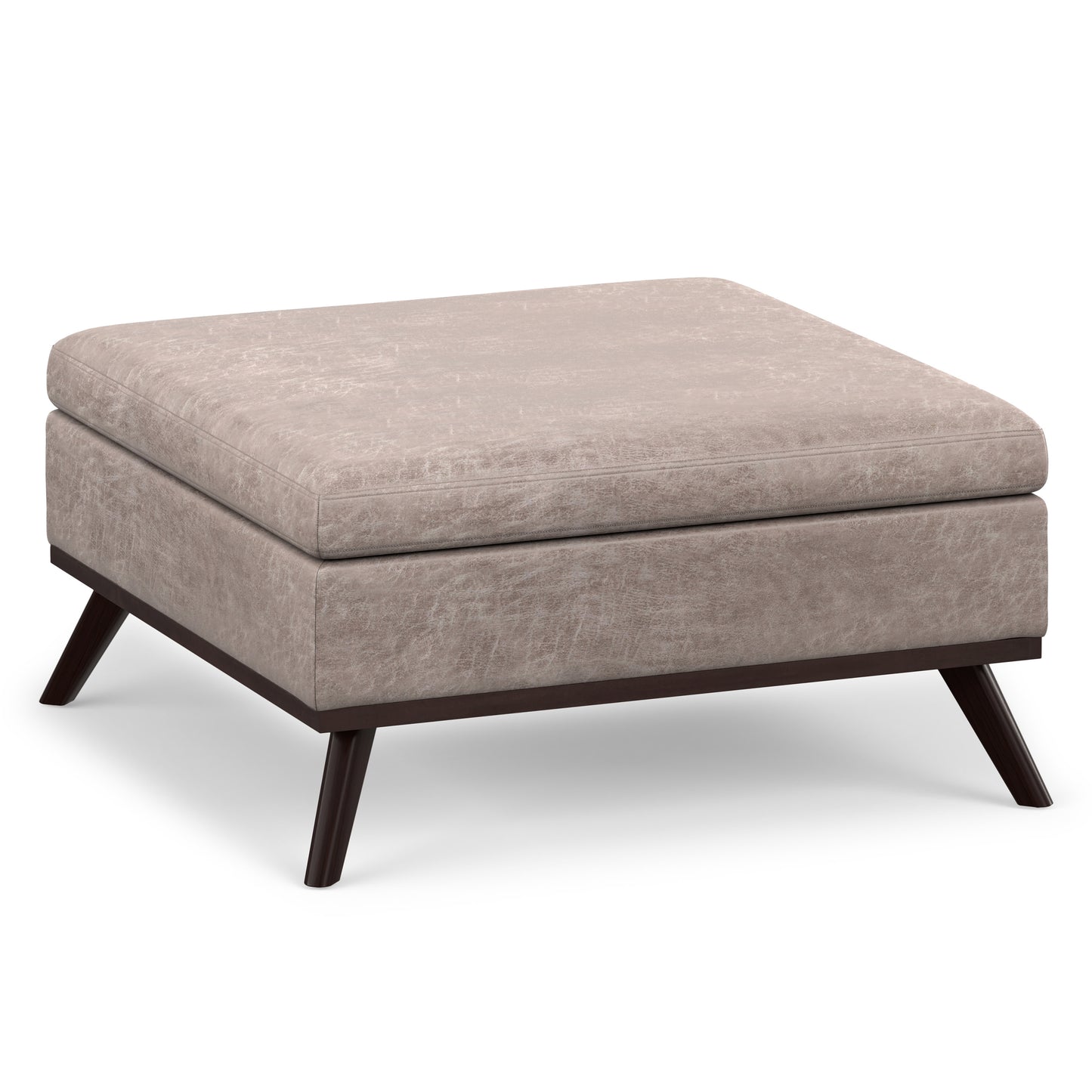 Distressed Grey Taupe Distressed Vegan Leather | Owen Medium Square Table Ottoman in Distressed Vegan Leather