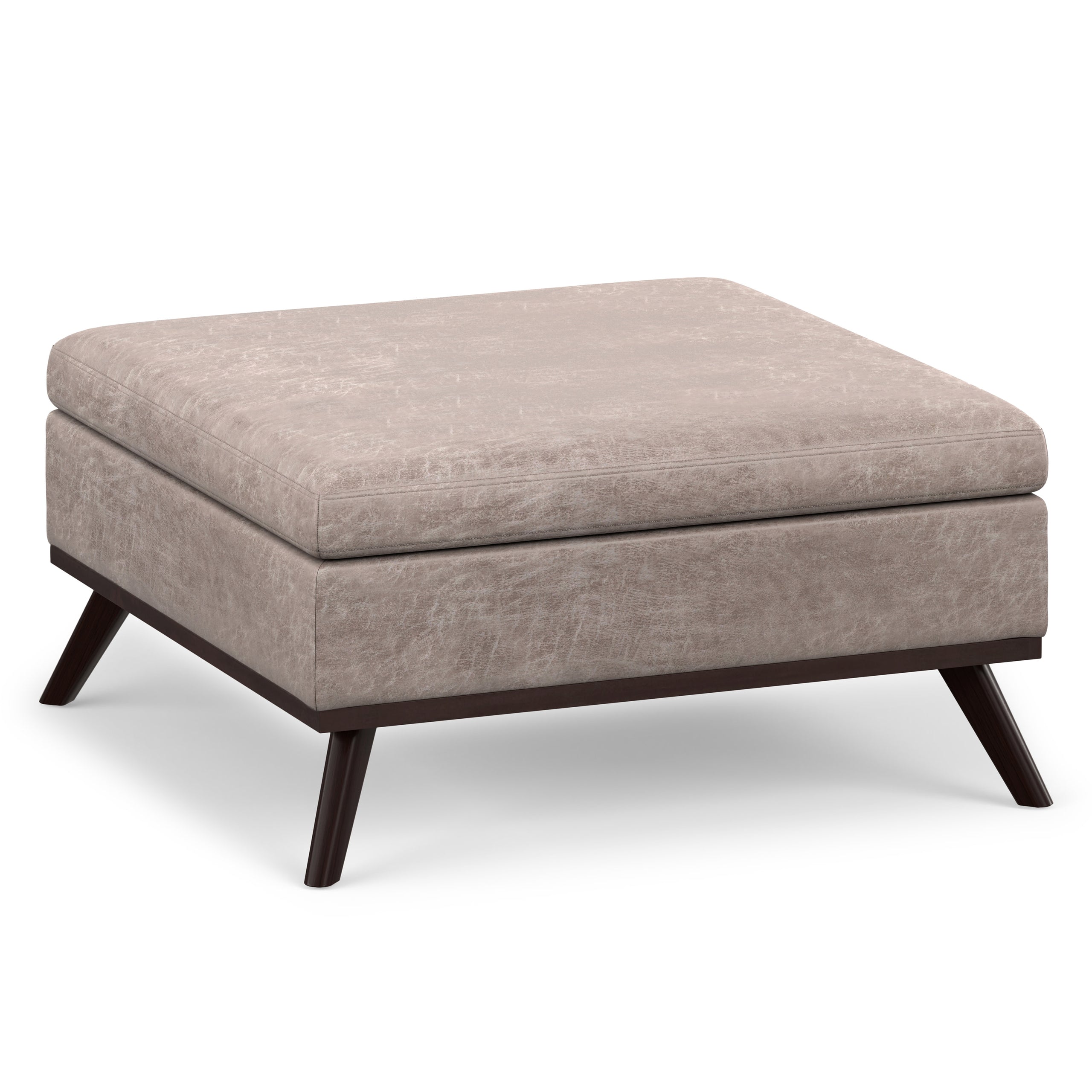 Distressed Grey Taupe Distressed Vegan Leather | Owen Medium Square Table Ottoman in Distressed Vegan Leather