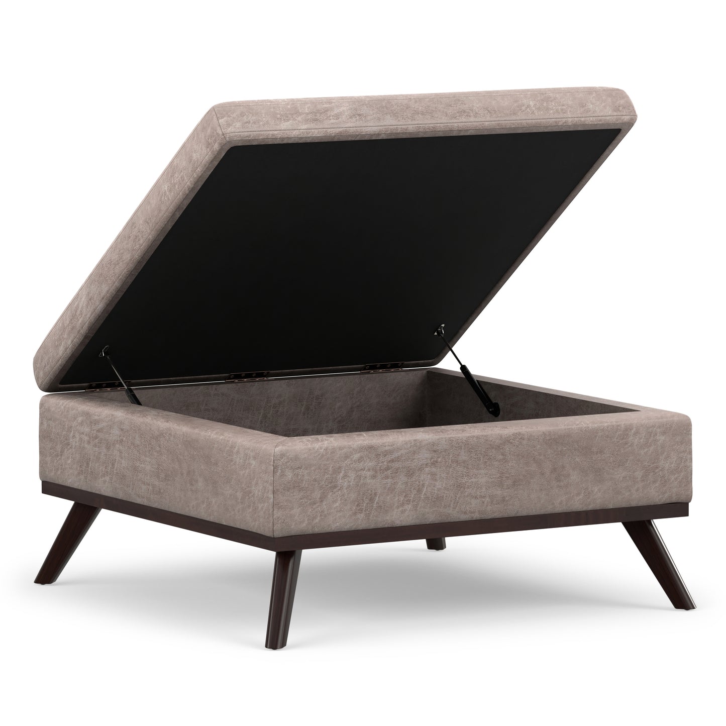 Distressed Grey Taupe Distressed Vegan Leather | Owen Medium Square Table Ottoman in Distressed Vegan Leather