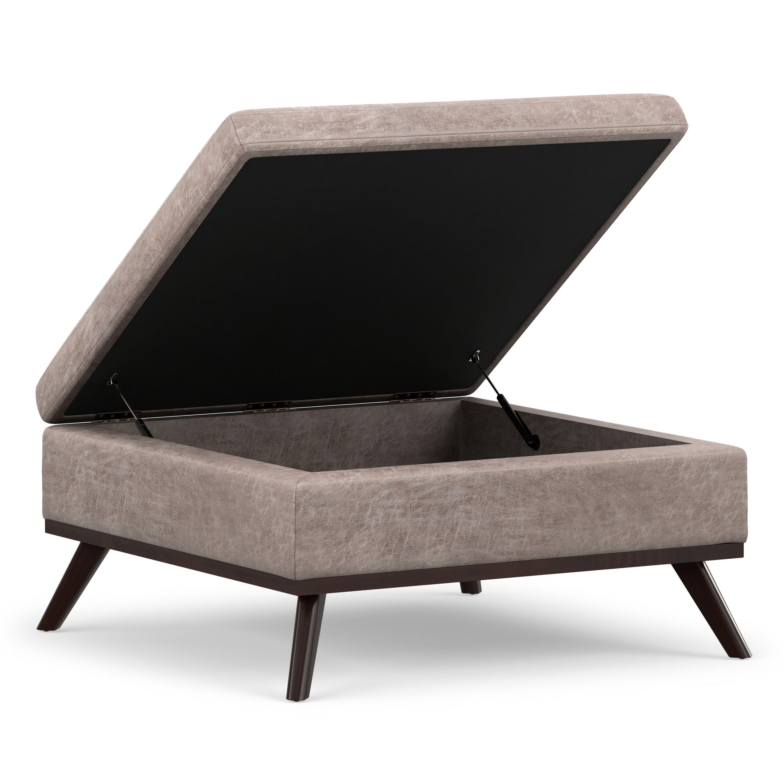 Distressed Grey Taupe Distressed Vegan Leather | Owen Medium Square Table Ottoman in Distressed Vegan Leather