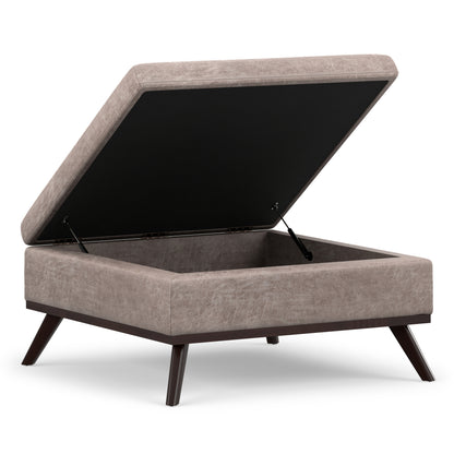 Distressed Grey Taupe Distressed Vegan Leather | Owen Medium Square Table Ottoman in Distressed Vegan Leather