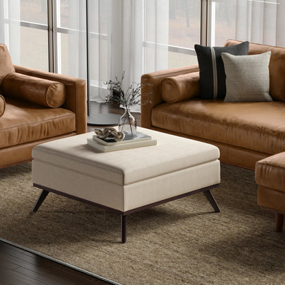 Natural Linen Style Fabric | Owen Medium Square Table Ottoman in Natural
