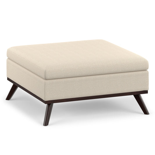 Natural Linen Style Fabric | Owen Medium Square Table Ottoman in Natural