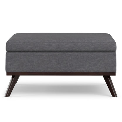 Slate Grey Linen Style Fabric | Owen Medium Square Table Ottoman in Linen