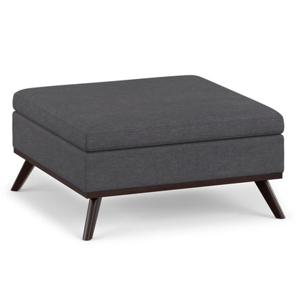 Slate Grey Linen Style Fabric | Owen Medium Square Table Ottoman in Linen