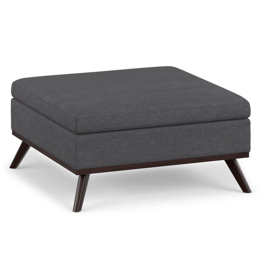Slate Grey Linen Style Fabric | Owen Medium Square Table Ottoman in Linen