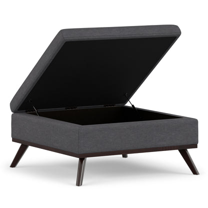 Slate Grey Linen Style Fabric | Owen Medium Square Table Ottoman in Linen