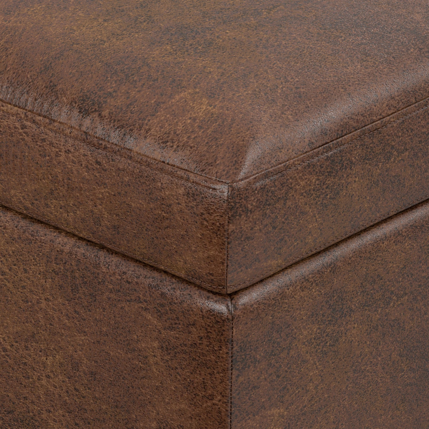 Distressed Chestnut Brown Distressed Vegan Leather | Owen Rectangular Table Ottoman in Distressed Vegan Leather