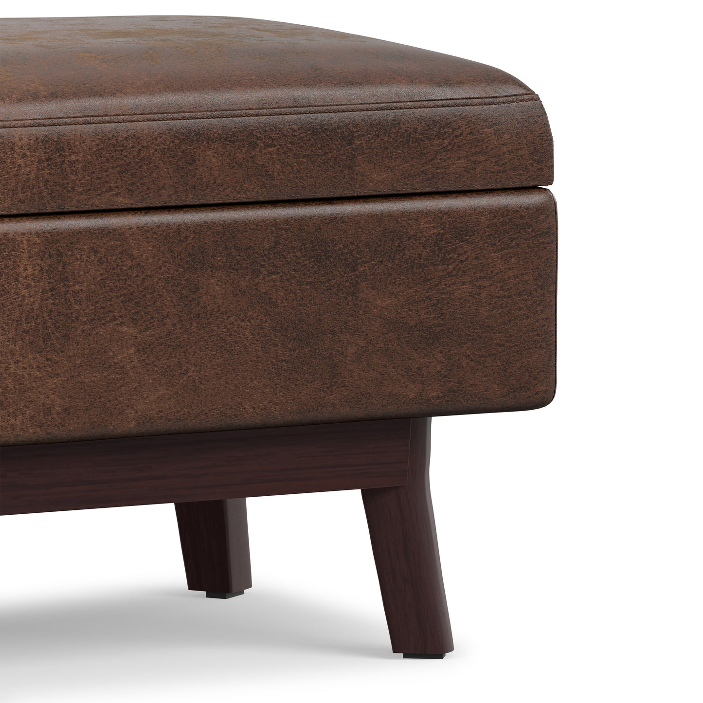 Distressed Chestnut Brown Distressed Vegan Leather | Owen Rectangular Table Ottoman in Distressed Vegan Leather