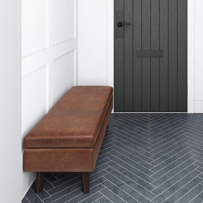 Distressed Saddle Brown Distressed Vegan Leather | Owen Rectangular Storage Ottoman