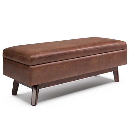 Distressed Saddle Brown Distressed Vegan Leather | Owen Rectangular Storage Ottoman