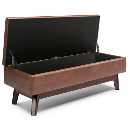 Distressed Saddle Brown Distressed Vegan Leather | Owen Rectangular Storage Ottoman