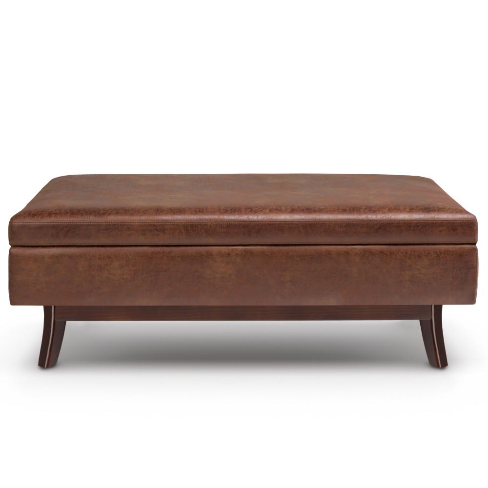 Distressed Saddle Brown Distressed Vegan Leather | Owen Rectangular Storage Ottoman