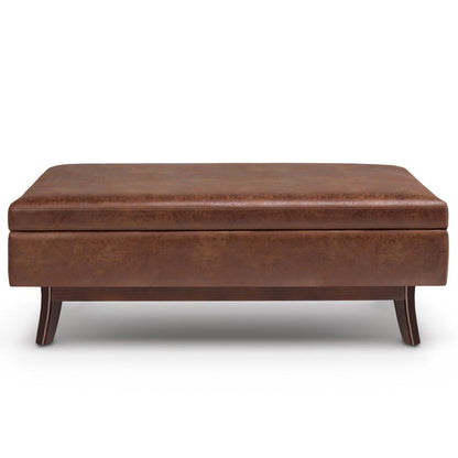 Distressed Saddle Brown Distressed Vegan Leather | Owen Rectangular Storage Ottoman
