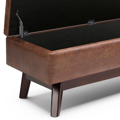 Distressed Saddle Brown Distressed Vegan Leather | Owen Rectangular Storage Ottoman