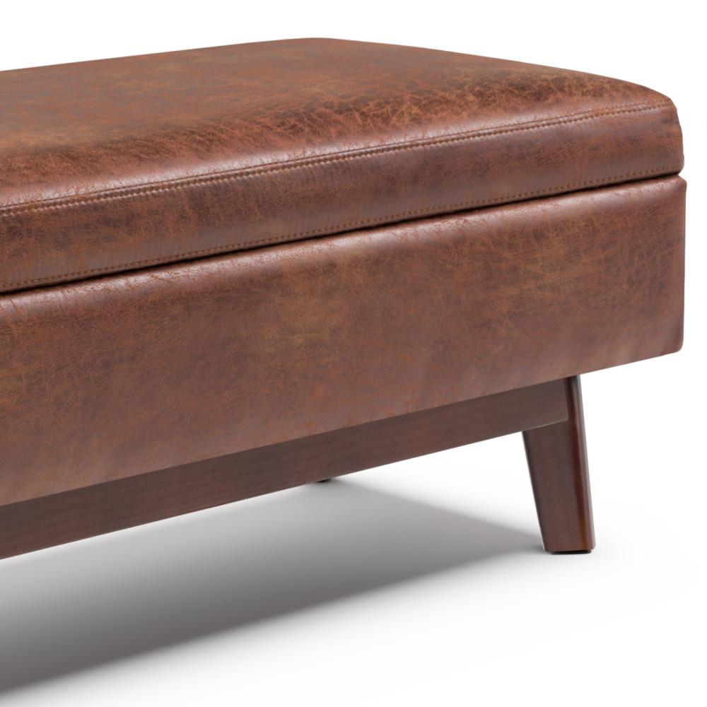 Distressed Saddle Brown Distressed Vegan Leather | Owen Rectangular Storage Ottoman
