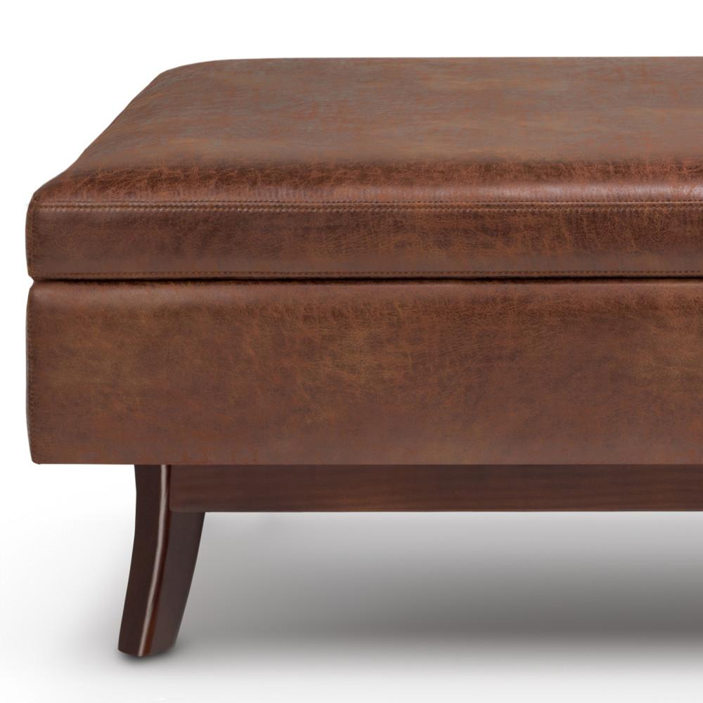 Distressed Saddle Brown Distressed Vegan Leather | Owen Rectangular Storage Ottoman