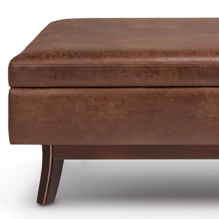 Distressed Saddle Brown Distressed Vegan Leather | Owen Rectangular Storage Ottoman