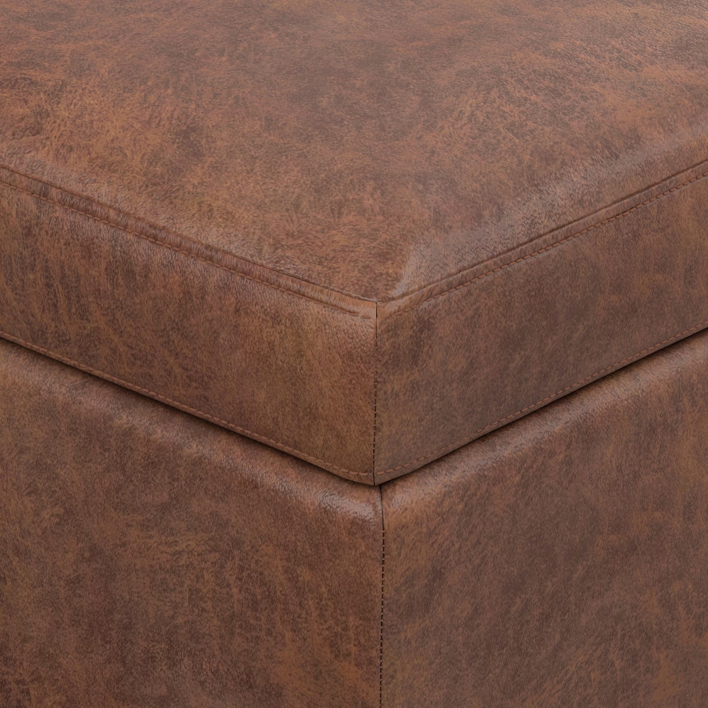 Distressed Saddle Brown Distressed Vegan Leather | Owen Rectangular Table Ottoman in Distressed Vegan Leather
