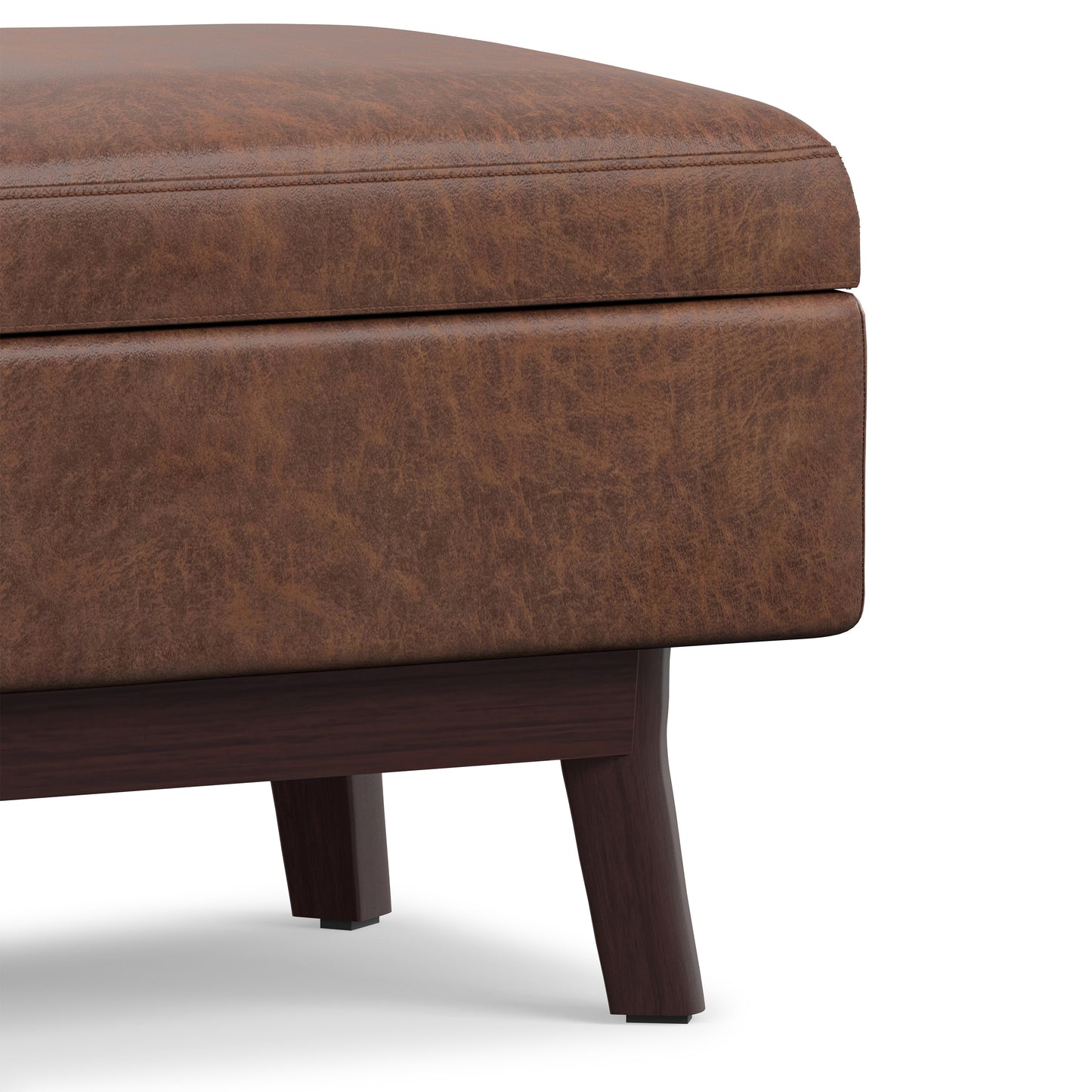 Distressed Saddle Brown Distressed Vegan Leather | Owen Rectangular Table Ottoman in Distressed Vegan Leather