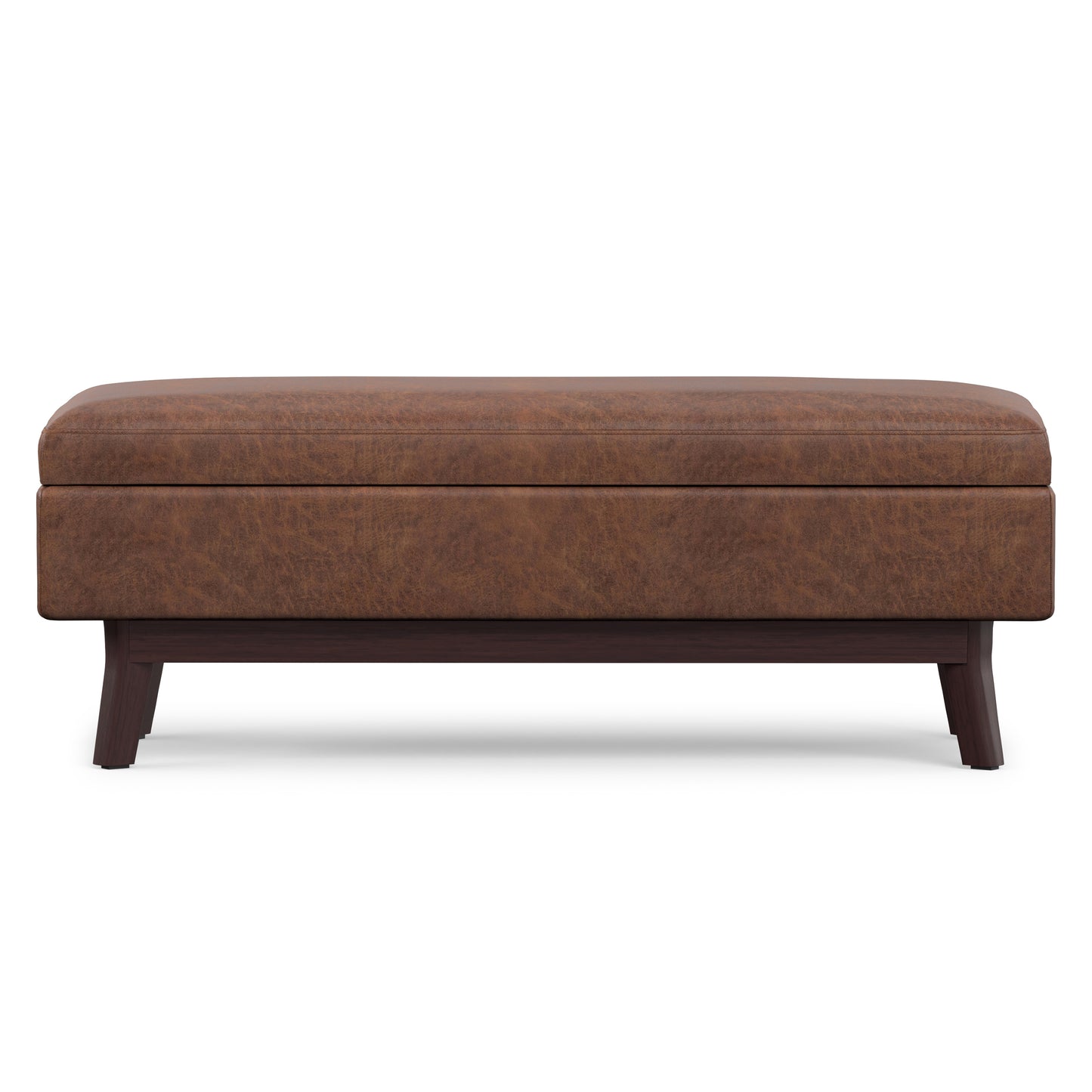 Distressed Saddle Brown Distressed Vegan Leather | Owen Rectangular Table Ottoman in Distressed Vegan Leather