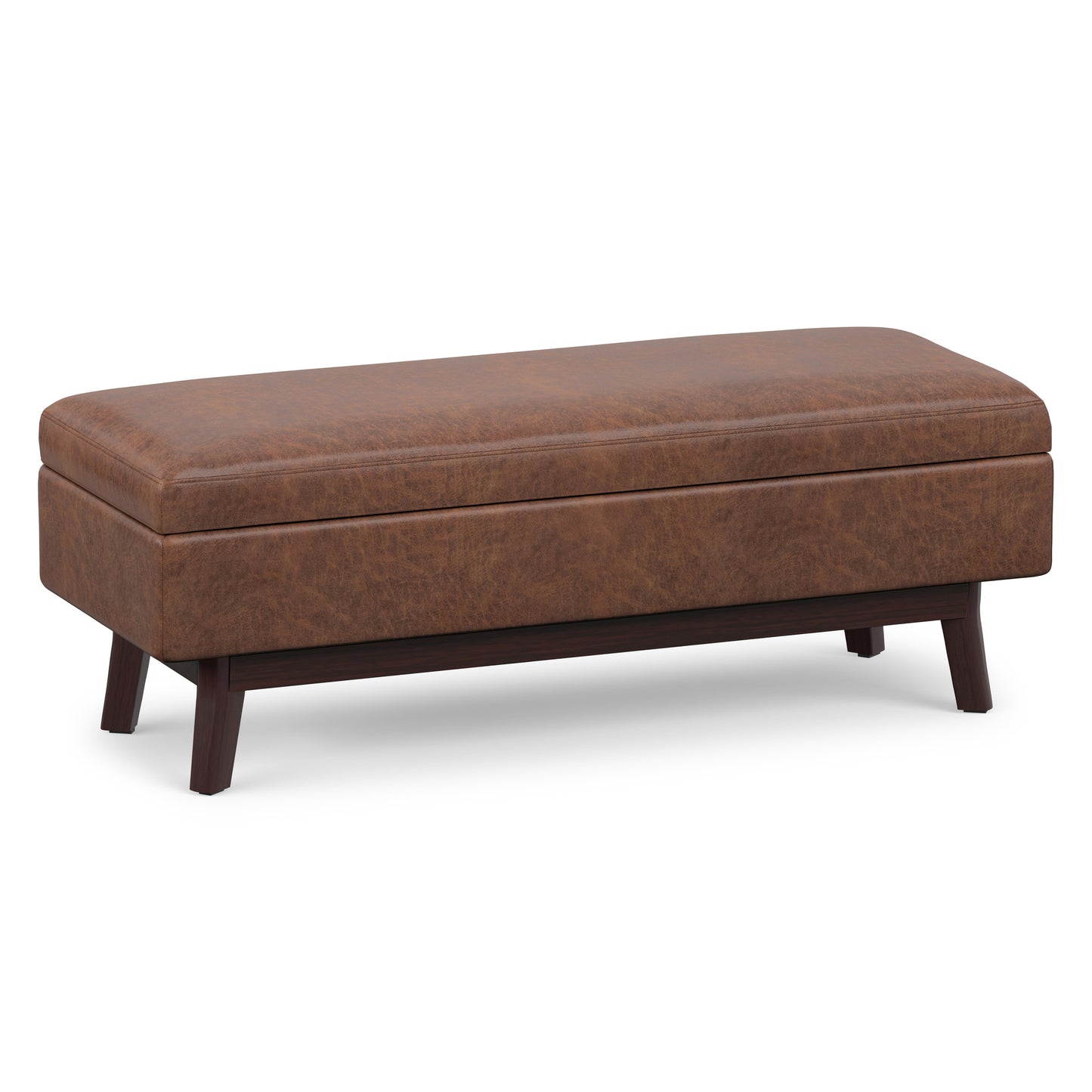 Distressed Saddle Brown Distressed Vegan Leather | Owen Rectangular Table Ottoman in Distressed Vegan Leather