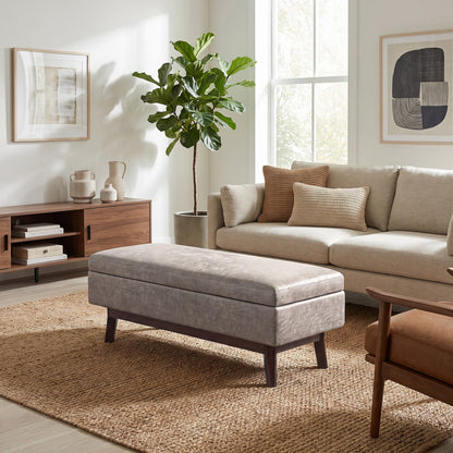 Distressed Grey Taupe Distressed Vegan Leather | Owen Rectangular Table Ottoman in Distressed Vegan Leather