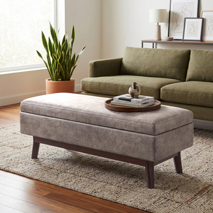 Distressed Grey Taupe Distressed Vegan Leather | Owen Rectangular Table Ottoman in Distressed Vegan Leather