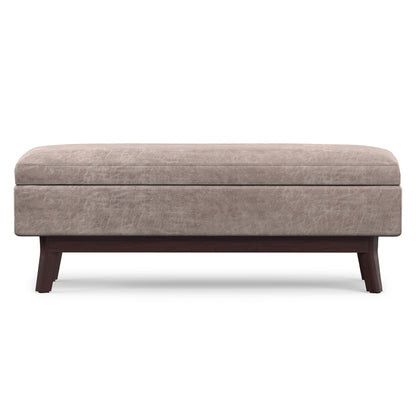 Distressed Grey Taupe Distressed Vegan Leather | Owen Rectangular Table Ottoman in Distressed Vegan Leather